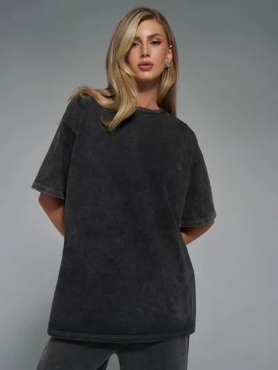 Women Casual Solid Color Loose Short Sleeve Cotton T-Shirt