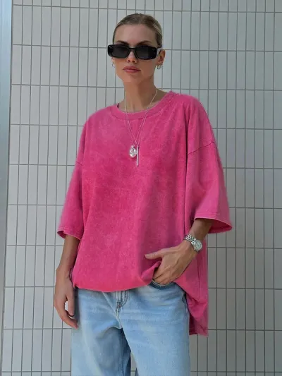 Women Casual Solid Color Loose Short Sleeve Cotton T-Shirt