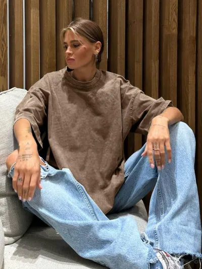 Women Casual Solid Color Loose Short Sleeve Cotton T-Shirt
