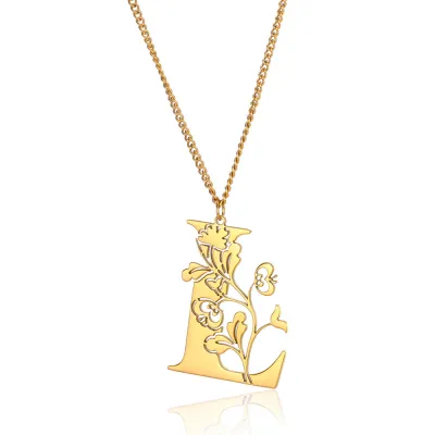 Creative Fashion Stainless Steel Letter Alphabet Floral Necklace