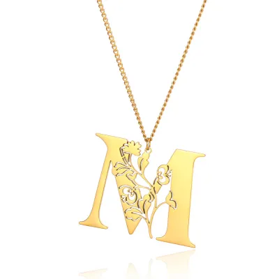 Creative Fashion Stainless Steel Letter Alphabet Floral Necklace