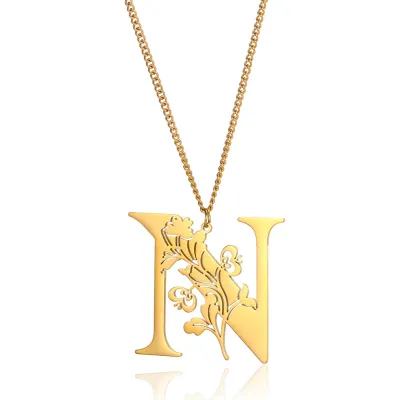 Creative Fashion Stainless Steel Letter Alphabet Floral Necklace