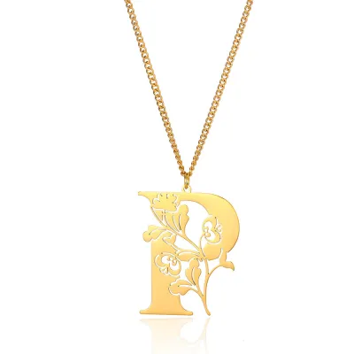 Creative Fashion Stainless Steel Letter Alphabet Floral Necklace