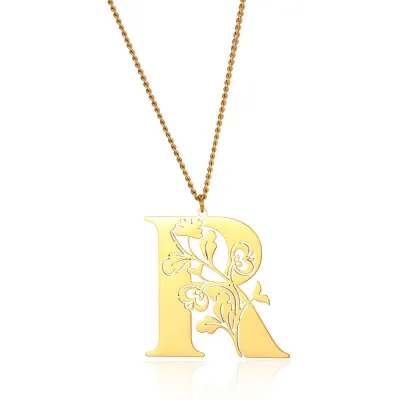 Creative Fashion Stainless Steel Letter Alphabet Floral Necklace