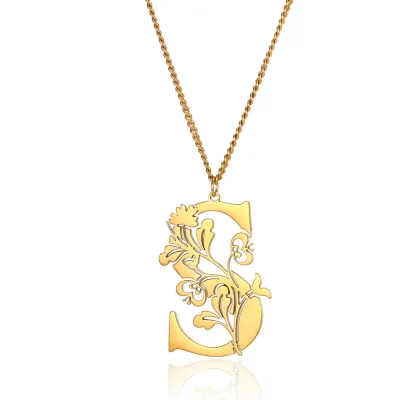 Creative Fashion Stainless Steel Letter Alphabet Floral Necklace