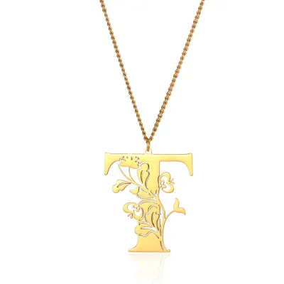 Creative Fashion Stainless Steel Letter Alphabet Floral Necklace