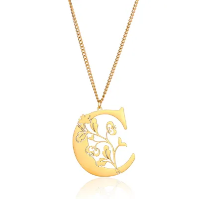 Creative Fashion Stainless Steel Letter Alphabet Floral Necklace