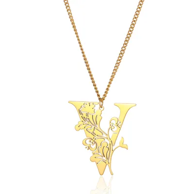 Creative Fashion Stainless Steel Letter Alphabet Floral Necklace