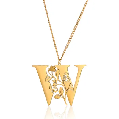 Creative Fashion Stainless Steel Letter Alphabet Floral Necklace