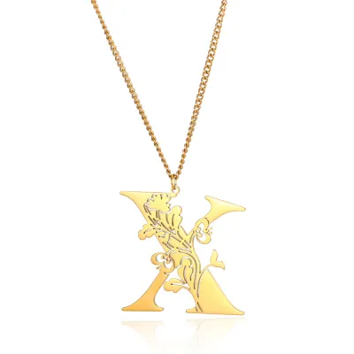 Creative Fashion Stainless Steel Letter Alphabet Floral Necklace