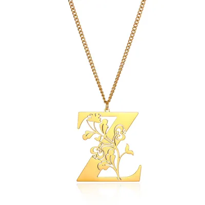 Creative Fashion Stainless Steel Letter Alphabet Floral Necklace