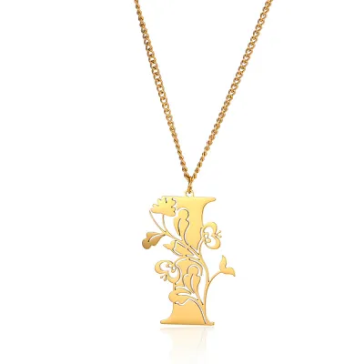 Creative Fashion Stainless Steel Letter Alphabet Floral Necklace