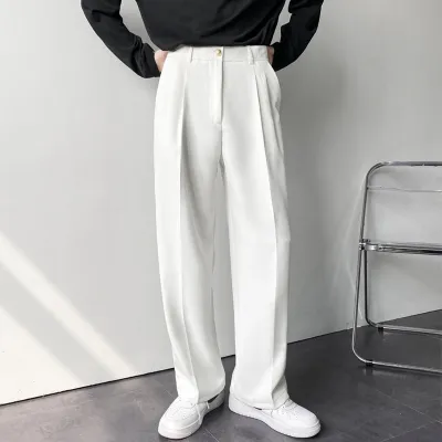 Men Fashion Casual Autumn Solid Color Plus Size Straight Suit Trousers