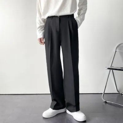 Men Fashion Casual Autumn Solid Color Plus Size Straight Suit Trousers