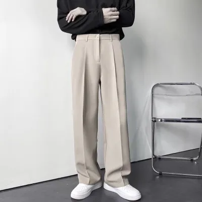Men Fashion Casual Autumn Solid Color Plus Size Straight Suit Trousers