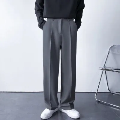 Men Fashion Casual Autumn Solid Color Plus Size Straight Suit Trousers