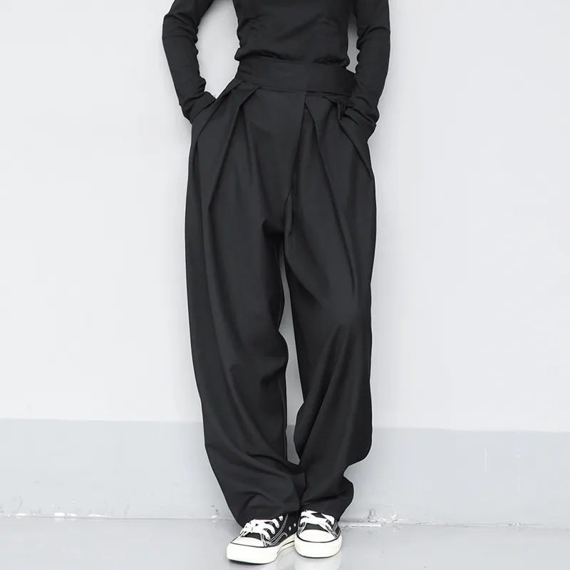 Men Fashion Casual Spring Autumn Solid Color High Waist Wide Leg Suit Trousers