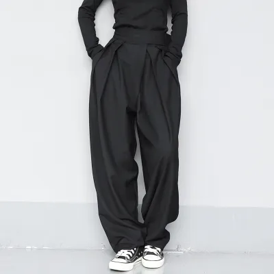 Men Fashion Casual Spring Autumn Solid Color High Waist Wide Leg Suit Trousers