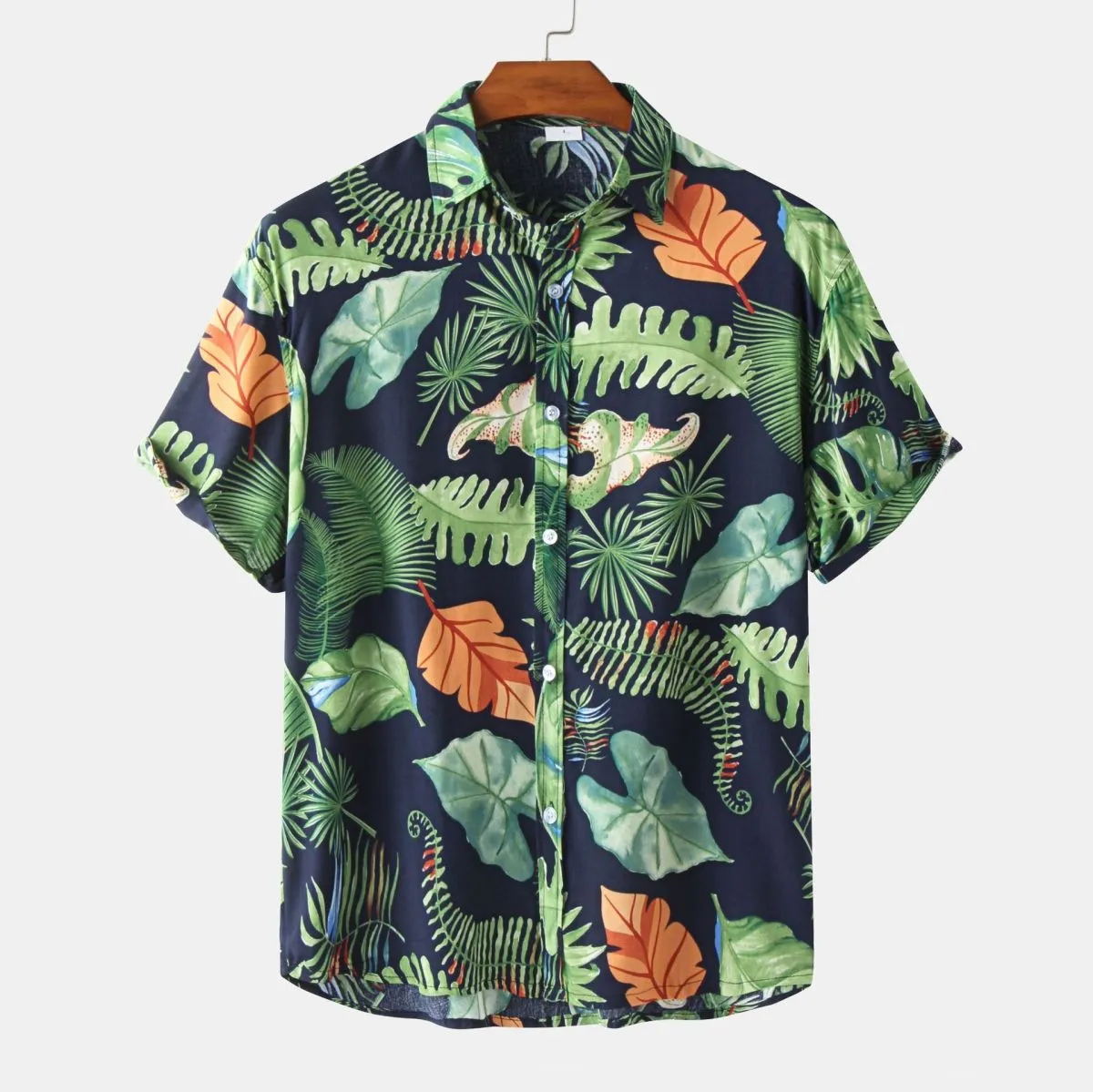 Men Fashion Casual Slim Fit Floral Print Short Sleeve Pointed Collar Shirt