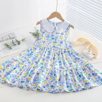 Kids Toddler Big Girls Casual Sweet Tiny Floral Print Sleeveless Summer Dress