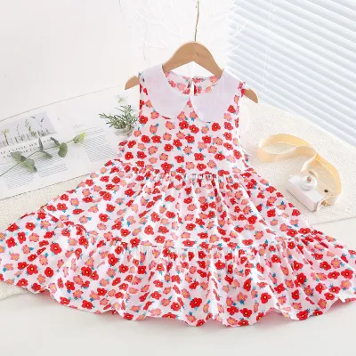 Kids Toddler Big Girls Casual Sweet Tiny Floral Print Sleeveless Summer Dress