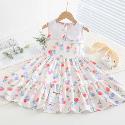 Kids Toddler Big Girls Casual Sweet Tiny Floral Print Sleeveless Summer Dress