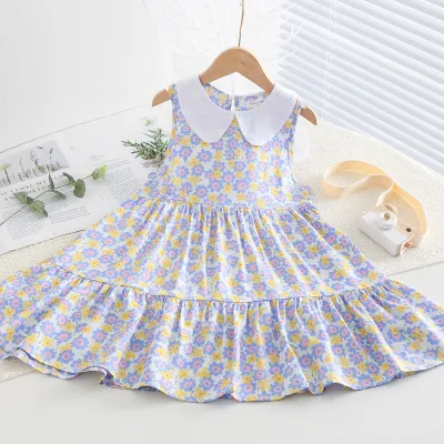 Kids Toddler Big Girls Casual Sweet Tiny Floral Print Sleeveless Summer Dress