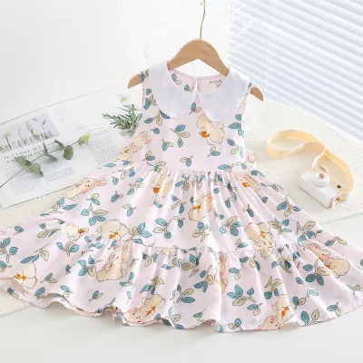 Kids Toddler Big Girls Casual Sweet Tiny Floral Print Sleeveless Summer Dress
