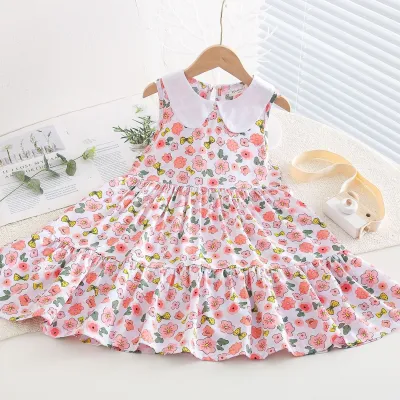 Kids Toddler Big Girls Casual Sweet Tiny Floral Print Sleeveless Summer Dress