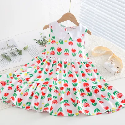 Kids Toddler Big Girls Casual Sweet Tiny Floral Print Sleeveless Summer Dress