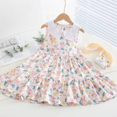 Kids Toddler Big Girls Casual Sweet Tiny Floral Print Sleeveless Summer Dress