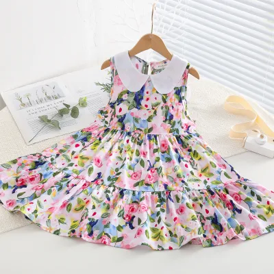Kids Toddler Big Girls Casual Sweet Tiny Floral Print Sleeveless Summer Dress
