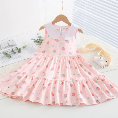 Kids Toddler Big Girls Casual Sweet Tiny Floral Print Sleeveless Summer Dress