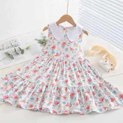 Kids Toddler Big Girls Casual Sweet Tiny Floral Print Sleeveless Summer Dress