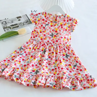 Kids Toddler Big Girls Casual Sweet Tiny Flower Print Sleeveless Cotton Silk Bohemian Dress