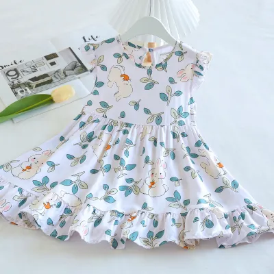 Kids Toddler Big Girls Casual Sweet Tiny Flower Print Sleeveless Cotton Silk Bohemian Dress