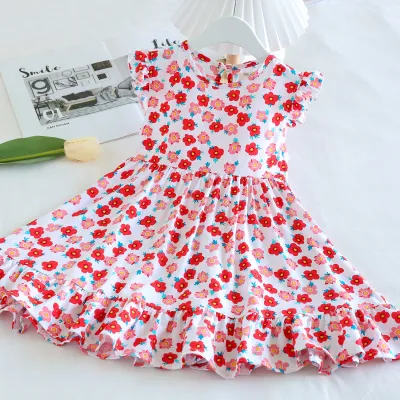 Kids Toddler Big Girls Casual Sweet Tiny Flower Print Sleeveless Cotton Silk Bohemian Dress