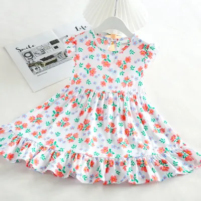 Kids Toddler Big Girls Casual Sweet Tiny Flower Print Sleeveless Cotton Silk Bohemian Dress