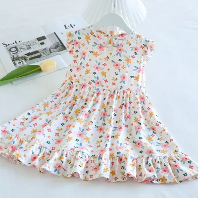 Kids Toddler Big Girls Casual Sweet Tiny Flower Print Sleeveless Cotton Silk Bohemian Dress