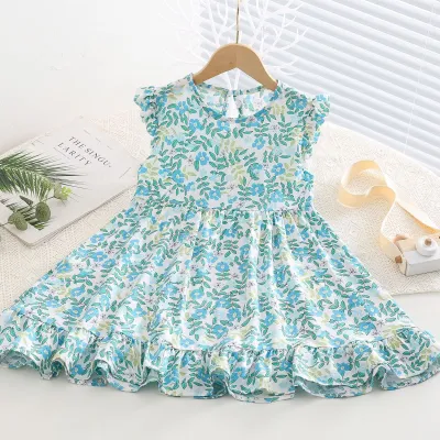 Kids Toddler Big Girls Casual Sweet Tiny Flower Print Sleeveless Dress