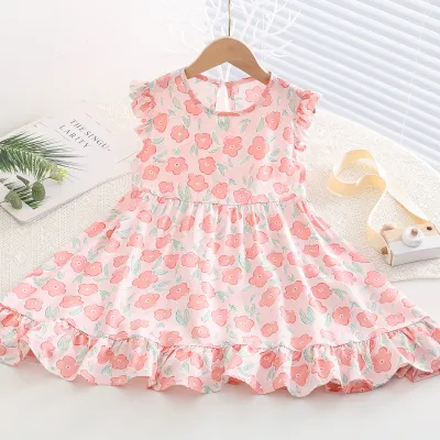 Kids Toddler Big Girls Casual Sweet Tiny Flower Print Sleeveless Dress