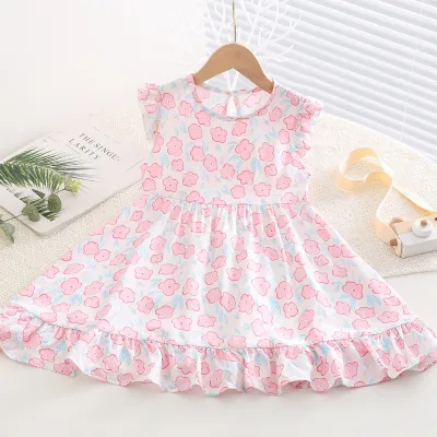 Kids Toddler Big Girls Casual Sweet Tiny Flower Print Sleeveless Dress