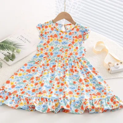Kids Toddler Big Girls Casual Sweet Tiny Flower Print Sleeveless Dress
