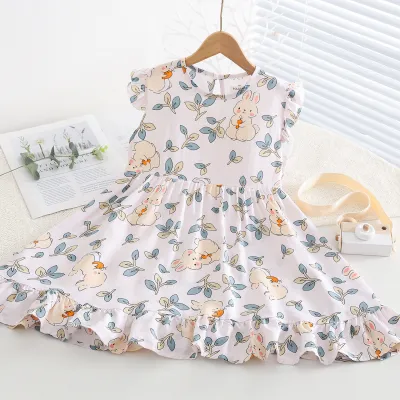 Kids Toddler Big Girls Casual Sweet Tiny Flower Print Sleeveless Dress