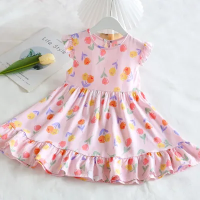 Kids Toddler Big Girls Casual Sweet Tiny Flower Print Sleeveless Dress