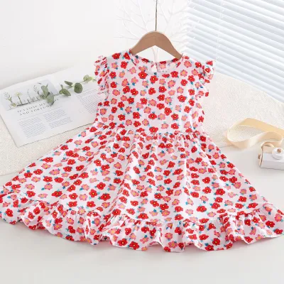 Kids Toddler Big Girls Casual Sweet Tiny Flower Print Sleeveless Dress