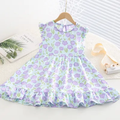 Kids Toddler Big Girls Casual Sweet Tiny Flower Print Sleeveless Dress