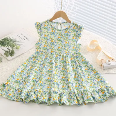 Kids Toddler Big Girls Casual Sweet Tiny Flower Print Sleeveless Dress