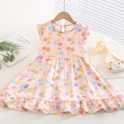 Kids Toddler Big Girls Casual Sweet Tiny Flower Print Sleeveless Dress