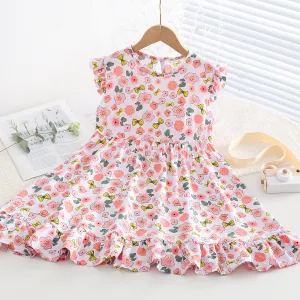 Kids Toddler Big Girls Casual Sweet Tiny Flower Print Sleeveless Dress